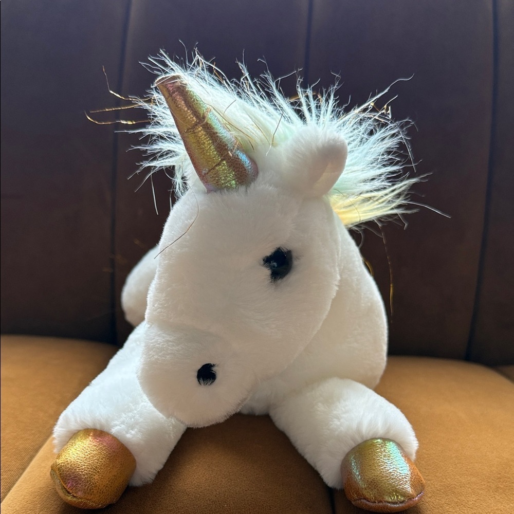 FAO Schwarz Plush Unicorn Toy with Gold Accents Soft Plush Toy 14” - Picture 2 of 8